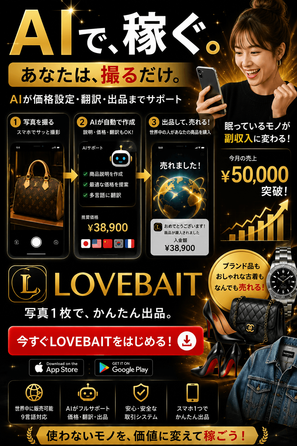LOVEBAIT — AIで、稼ぐ。あなたは撮るだけ。